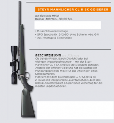 MANNL. CL.II SX/KL ohne Visierung. Kal. 308 mit GPO 6x 6-12x50i+Rusan SWM 