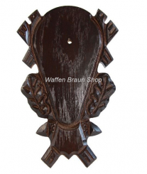 Gehörnbrett für Rehwild, 23X14 cm, geschnitzt, mit Ausfräsung, dunkel 