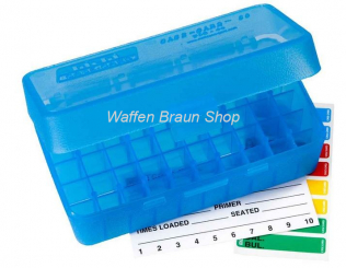 MTM Klappdeckelbox .41/.44Mag Blau für 50 Patronen aus hochwertigem Kunststoff sehr stabil mit Schna 