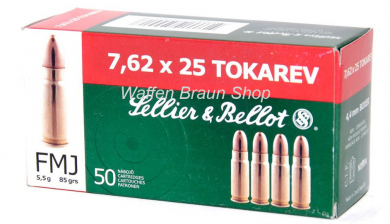S+B 7,62x25 Tokarev FMJ 85grs. 50St 