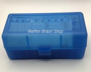 MTM Munitionsbox  mit Klappdeckel 50RDS .223/.270/.460/.500 Transparent Blau 