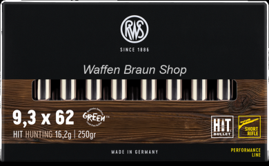 RWS HIT 9,3x62, Short Rifle, 16,2g/250grain "bleifrei" 20 Stück 