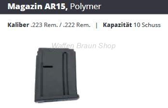 Schmeisser AR15 10 Schuß Magazin Kunststoff .223 Rem 
