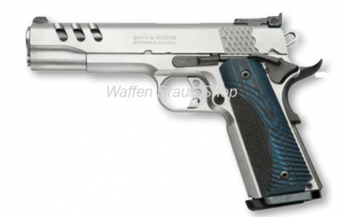 S&W Pistole Mod. PC Custom SW1911, 5", cal. .45 ACP, stainless/GB, mit skelettierten 