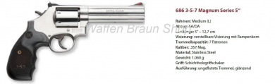 S&W Rev. Mod. 686 "3-5-7 MAGNUM SERIES", 5" FL, cal. .357 Mag., ungeflutete 7 Schuss Trommel 