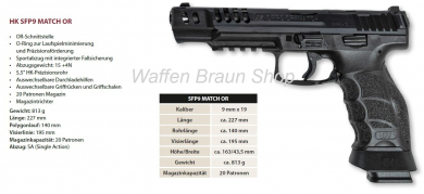 HK-Pistole SFP9-OR Match, Kal. 9 mm Luger, schwarz, inkl. drei 20-Schuss Magazine 