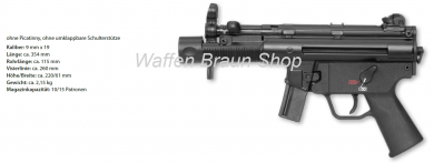 HK Pistole SP5K, Kal. 9 mm, ohne Picatinny-Adapter ohne umklappbare Schulterstütze 
