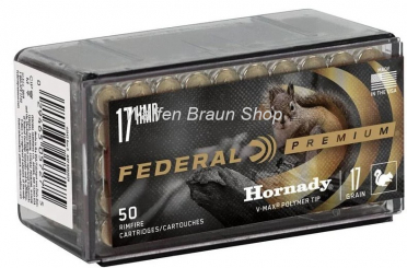 Federal  17 HMR mit Hornady Geschoss V-Max  V-Schock 17 grain 