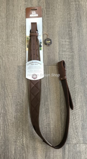 AKAH Gewehrriemen aus Elchleder, mit Polsterung, gesteppt, Braun, L100cm, B 6cm. 