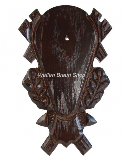 Gehörnbrett für Rehwild, 23X14 cm, geschnitzt, ohne Ausfräsung, dunkel 