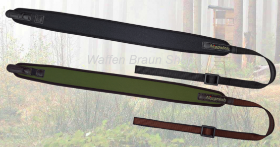 Niggeloh Gewehrgurt „UNIVERSAL“ mit Schnellverschlüssen, Leder/ Carbon, Schwarz 