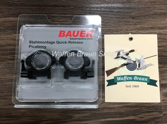 Bauer Quick-Release Ringmontage für Weaverprofil, Schwarz matt, 30mm, niedrig 8,6mm , Stahl 