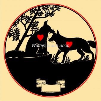 Wolf Serie Tierscheibe mit roten Herzen 