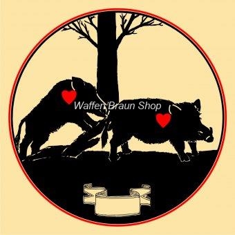 Wildschwein Serie Tierscheibe mit roten Herzen 