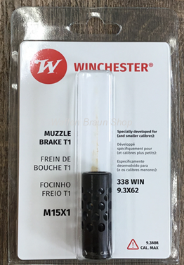 Mündungsbremse Winchester T1 THR M15x1, Black, Außendurchmesser 19,6, Kal. 9,3mm, 9,3x62,.338 Win 