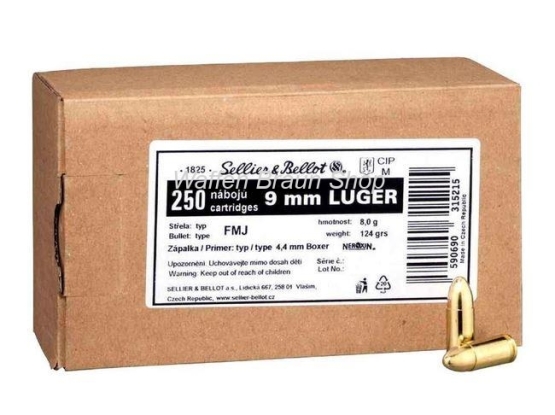 S+B 9mm Luger FMJ 124grs. 250 Stück 