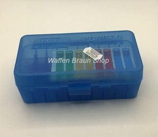 MTM Munitionsbox mit Klappdeckel 50RDS .41/.44/.45 Transparent Blau 