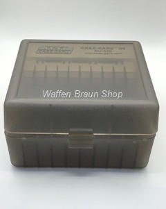 MTM Patronenbox mit Klappdeckel 100RDS Transparent/ Grau f. Kaliber .22-250/.308/243/.220 