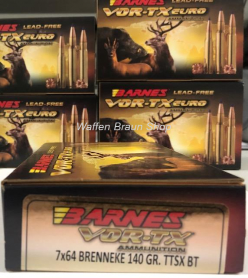 BARNES 31300 VOR-TX EURO	CENTERFIRE RIFLE AMMO 7X64	BRENNEKE 140GR TTSX BT 20 Stück 