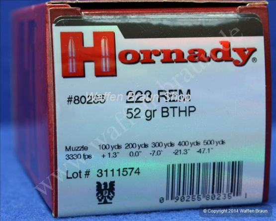 Hornady Rifle  .223Rem. 52grs. BTHP Match 50 STK 