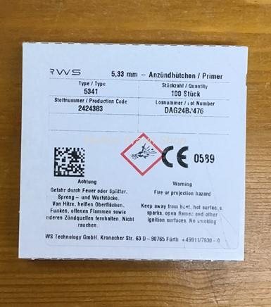 RWS Anzündhütchen für großkalibrige Büchsenpatronen, 5,33 mm, 5341 100 stück 