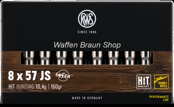RWS 8x57 JS Short Rifle HIT 10,4g/160 grain 20 Stück 