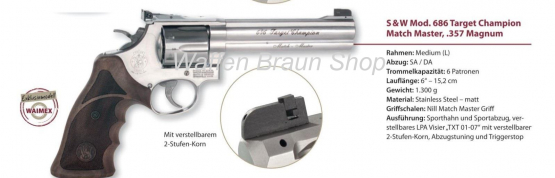 Smith & Wesson  Mod. 686 TC "Match Master", 6", cal. .357 Mag., stainl./matt 