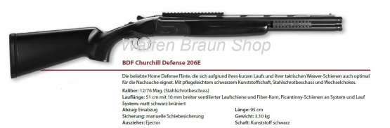 AKKAR SILAH BDF Churchill 206E HD (Home Defense) cal. 12/76 Mag., 51 cm, brün., mit Picatinny Rails 