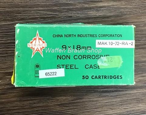 China Norinco 9x18mm Non Corrosive, Steel Case 50 Stk 