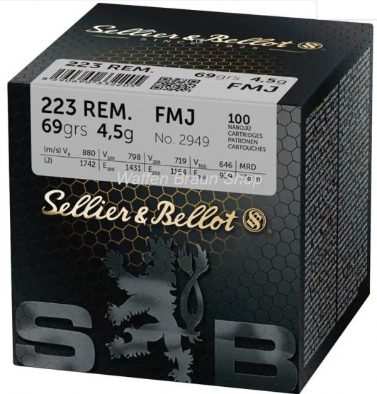 S+B .223 Rem. Vollmantel 4,5g/69grs. 100 Stück 